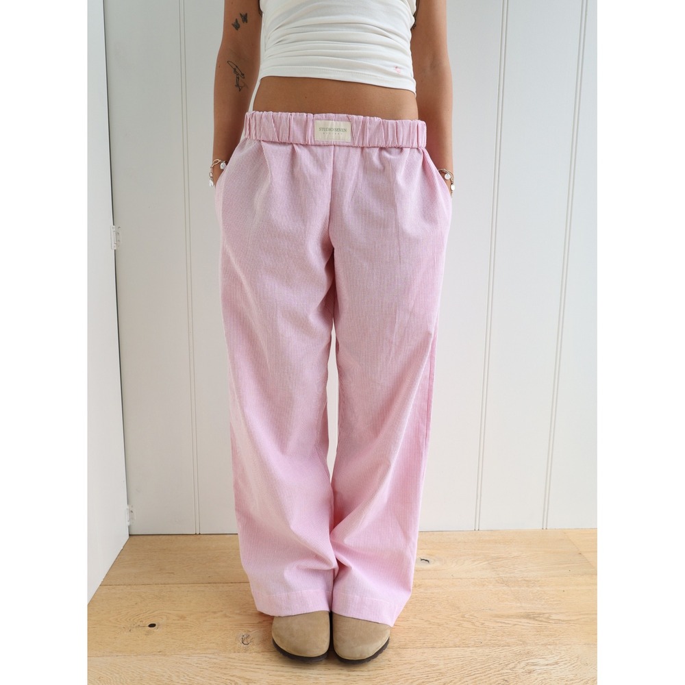 Studio Seven Designs Lila Lounge Pants Pink White Striped Cotton Size Large